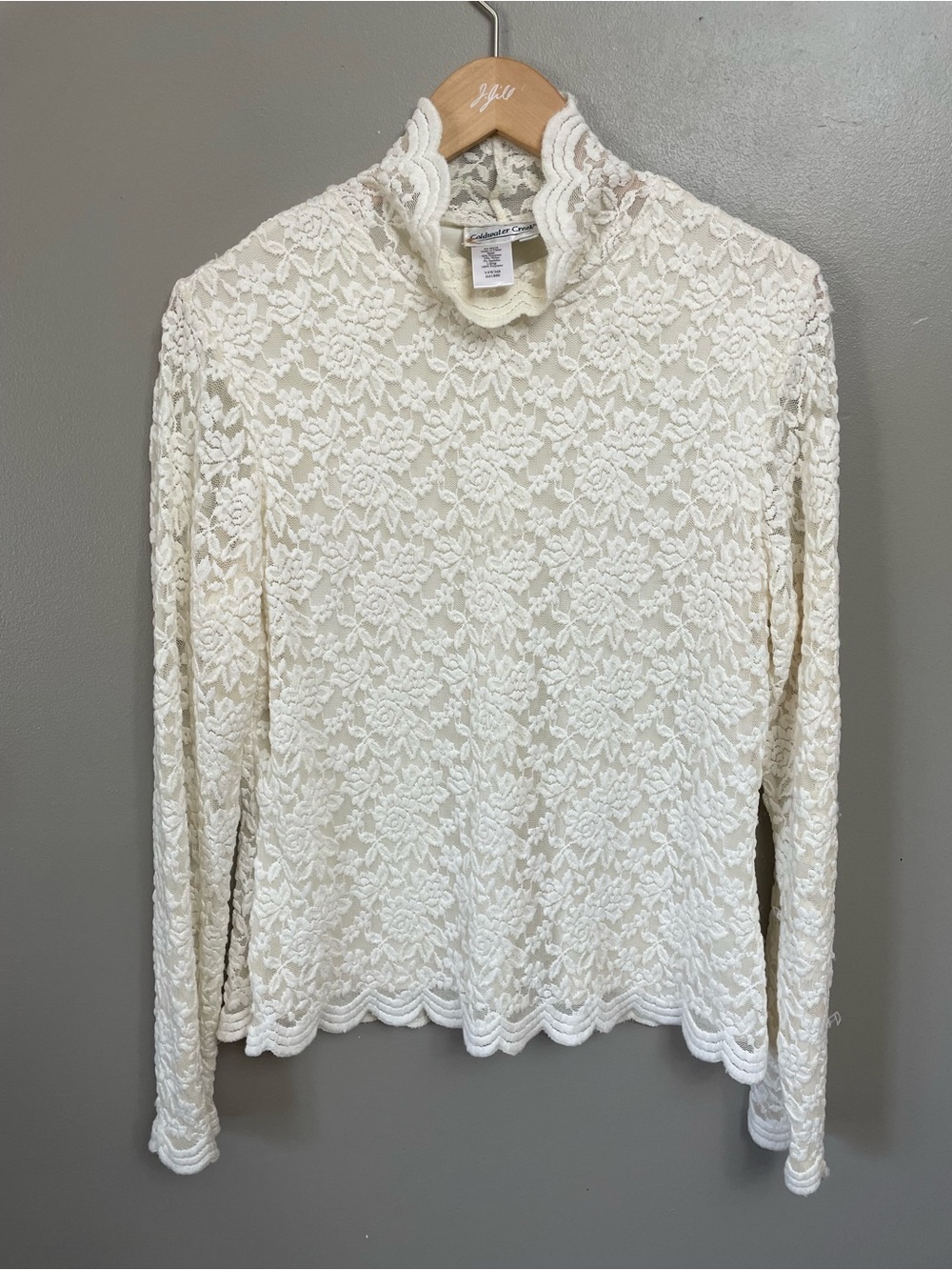 Coldwater Creek small Lace Long Sleeve Mock Neck Top Victorian romantic